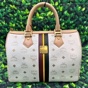 MCM Visetos Striped Boston 30 White